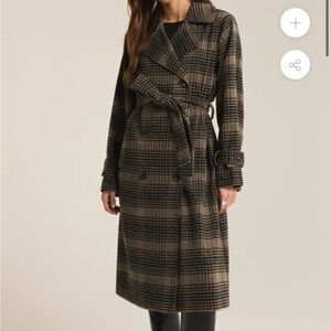 Z Supply Jackie Plaid trench Coat in Black and Brown